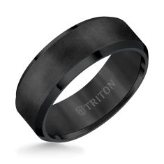 TRITON Black Tungsten Carbide Satin Center Bevel Edge Comfort Fit Wedding Band 8mm