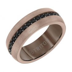 TRITON Espresso Tungsten Carbide and Black Sapphire Eternity Wedding Band 8mm