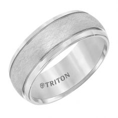 TRITON Grey Tungsten Carbide Brushed Center Comfort Fit Wedding Band 8mm