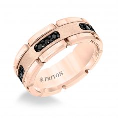 TRITON Treated Black Diamond Accent Rose Tungsten Carbide Comfort Fit Wedding Band 8mm