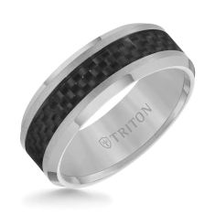 TRITON Tungsten Carbide and Black Carbon Fiber Comfort Fit Wedding Band 8mm