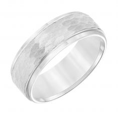 TRITON White Tungsten Carbide Hammered Center Comfort Fit Band Wedding 8mm