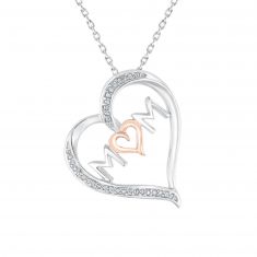 Two-Tone Diamond Accent Heart Mom Pendant Necklace