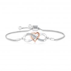 Two-Tone Interlocking Heart Infinity Bolo Bracelet 1/20ctw