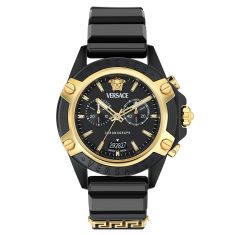 Versace Icon Active Chronograph Black Matte Dial Silicone Strap Watch 44mm - VE8P00724