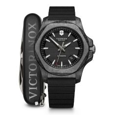 Victorinox I.N.O.X Carbon Mechanical Black Dial Black Rubber Strap Watch Set 43mm - 241866