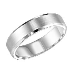 14k White Gold 6mm Brushed Finish Bevel Edge Comfort Fit Wedding Band