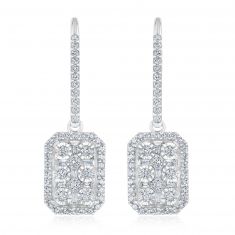 White Gold Round and Baguette Diamond Drop Earrings 1/2ctw