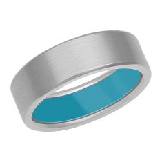 14k White Gold with Turquoise Ceramic Interior 7mm Wedding Band - Men's