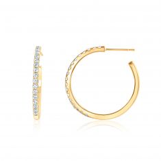 Yellow Gold Diamond Hoop Earrings 7/8ctw