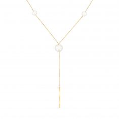 Yellow Gold Freshwater Cultured Pearl and Bar Y Necklace