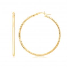 Yellow Gold Polished Hoop Earrings, 40mm